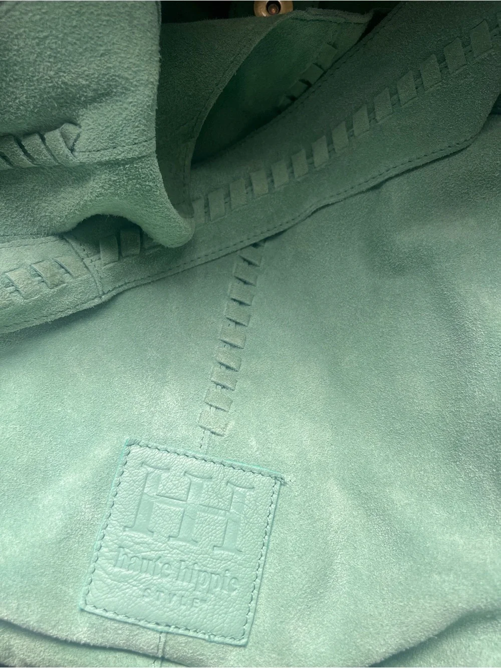 Haute Hippie Teal/Mint Green Suede Festival Hobo Tote